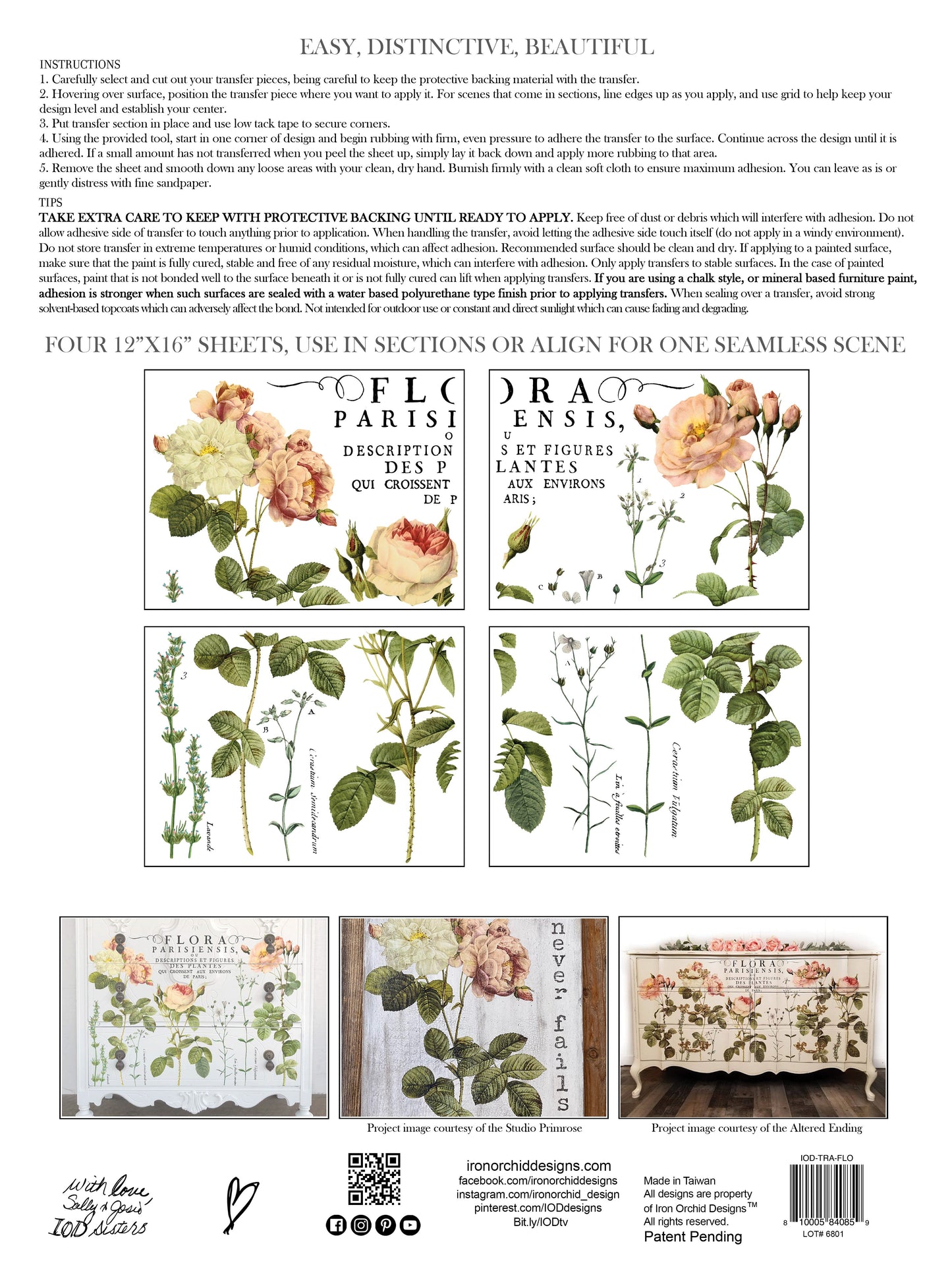Flora Parisiensis 24x33 Decor Transfer™ -Iron Orchid Designs